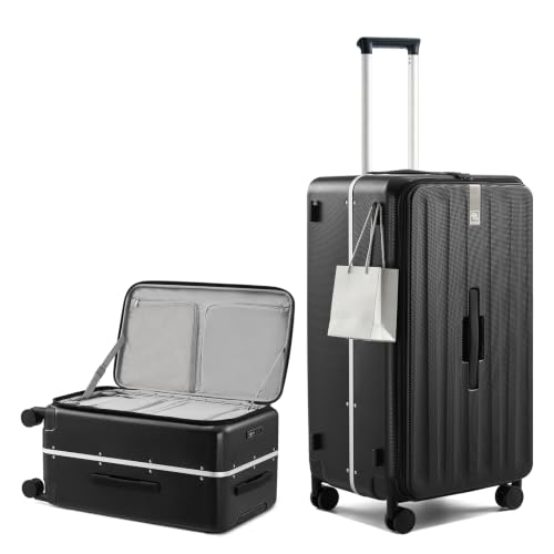 Hanke 28 Inch luggage, Top Opening Aluminum Frame Large Suitcases with Wheels, TSA Lock, Checked Suitcase with Removable Divider (Jet Black) - color: Jet Black, size: 28 Inch