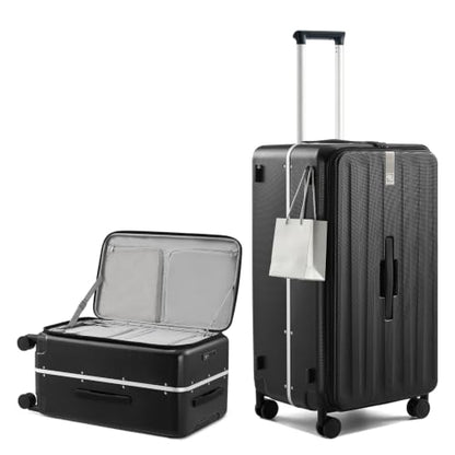 Hanke 28 Inch luggage, Top Opening Aluminum Frame Large Suitcases with Wheels, TSA Lock, Checked Suitcase with Removable Divider (Jet Black) - color: Jet Black, size: 28 Inch