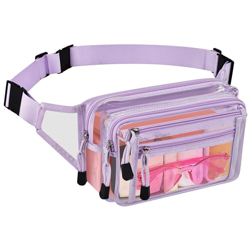 USPECLARE Clear Fanny Pack Stadium Approved Large Multi-Purpose Waist Bag - color: Light-Purple, style: 1-pack-pvc