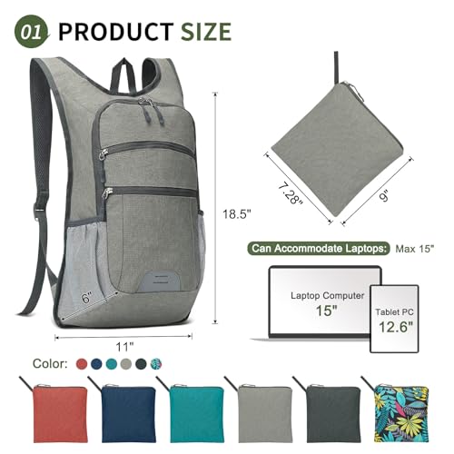 Lightweight Foldable Daypack Travel Backpack 20L, Gray - color: Gray