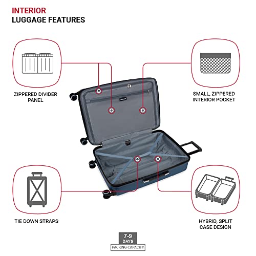 SwissGear Duet Expandable Luggage, Hard Shell Large Luggage with Spinner Wheels - color: Light Blue/Navy, size: Checked-Large 28-Inch