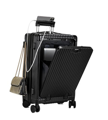 feilario Hardside Carry On Luggage, Zipper Closure, TSA Lock, USB Port - color: A-Jet Black (with zipper closure)