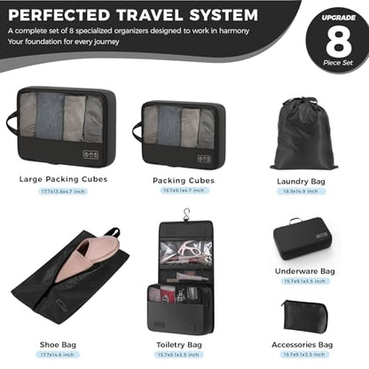 Compression Packing Cubes for Carry On Suitcase Backpack - color: black-3 set