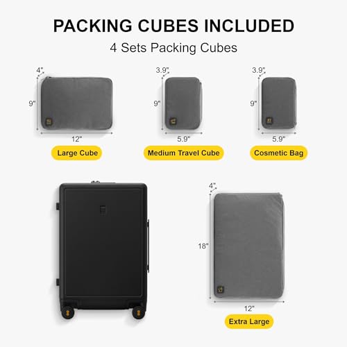 LEVEL8 Checked Luggage, 24 Inch Hardside Suitcase with Spinner Wheels - color: Black, size: 24 Inch