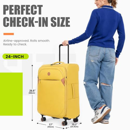 Verage Cambridge Lightweight Luggage Softside Expandable Spinner Wheel Suitcase (Misted Yellow, 24-Inch) - color: Misted Yellow, size: 24-Inch