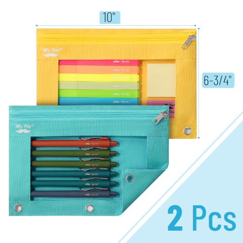 Mr. Pen- Pencil Pouch for 3 Ring Binder, 2 Pack, 10"x6.75", Smooth Zipper - color: Lagoon and Yellow, size: 2 Pack