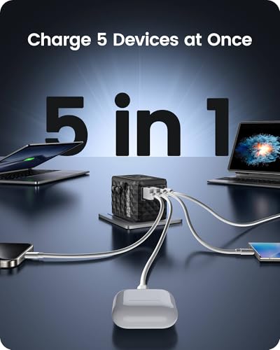 LENCENT 65W Universal Travel Adapter, GaN International Fast Charger - color: Black, size: 65W-2A2C(3 Fast Charger Ports)