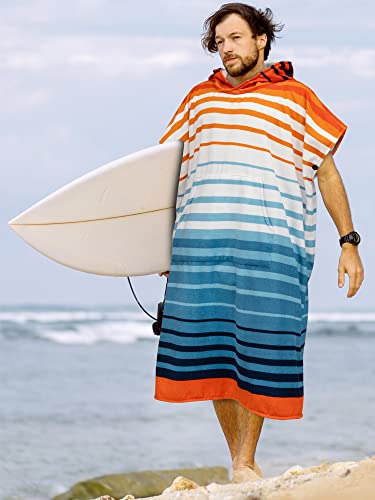 SUN CUBE Surf Poncho Changing Robe with Hood, Wetsuit Changing Hooded Towel - color: Orange Stripe
