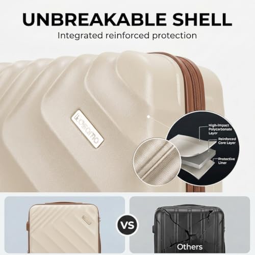 Rosamo 3-Piece Hard Shell Expandable Luggage Set, Airline Approved Carry-On - color: Beige