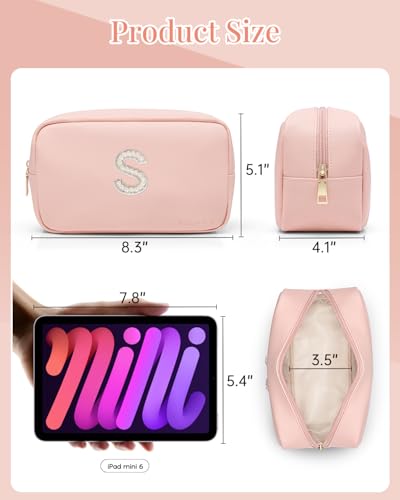 VLANDO Travel Makeup Bag with Pearl Monogram Patch,Pink S - color: 03-Pink-S