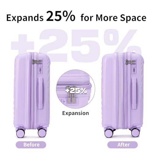 LARVENDER Expandable Carry On 3 Piece Luggage Set with Backpack 20 Inch - color: Lavender, style: 3 Piece Sets