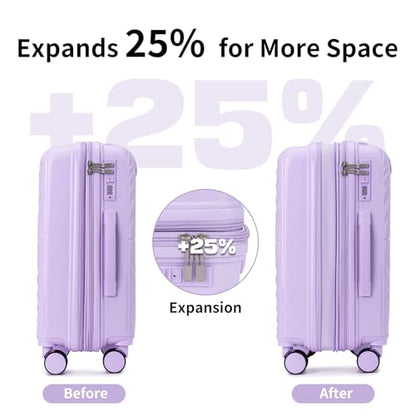 LARVENDER Expandable Carry On 3 Piece Luggage Set with Backpack 20 Inch - color: Lavender, style: 3 Piece Sets