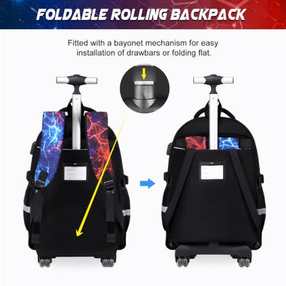 DIGOBAY Rolling Backpack for Boys, 3PCS Luminous Gamer Roller Backpack Set - color: Redblue