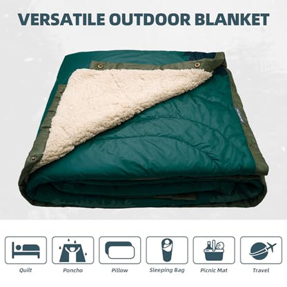 Large Camping Blanket with Sherpa Lining 78"x 56" - color: Green Mountain, size: 78 x 56 inches-Sherpa