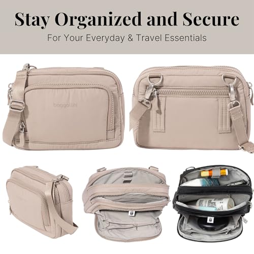 Baggallini Triple Zip with Front Wallet/Trifecta RFID Wallet Crossbody - color: Moonrock Puff