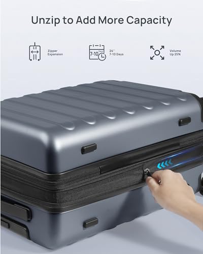 NINETYGO Medium Checked Luggage 24 Inch, Checking In Luggage with Smooth Spinner Wheels, Expandable, Hard Shell PC Suitcase, Lightweight Travel Luggage, TSA Approved (Grey, Rhine Max) - color: 01-Grey (Expandable), size: Checked 24-Inch
