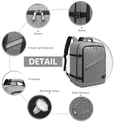 Kono Travel Backpack Airline Approved Overhead Bin Personal Item Bag - color: Grey, size: Medium