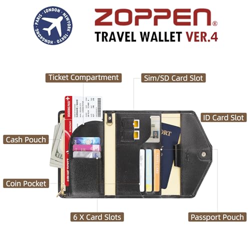 ZOPPEN Passport Holder, Rfid Blocking Passport Wallet (Ver.4) Travel Essentials for Flying Tri-fold Document Organizer Holder, Black 1
