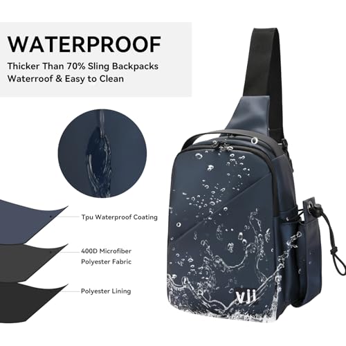 VJI Waterproof Sling Backpack, Adjustable Crossbody Sling Bag for Urban Travel