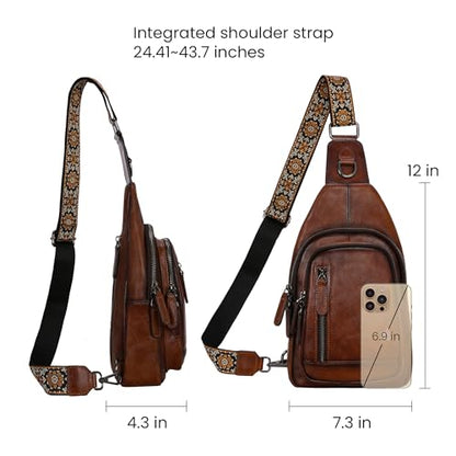 HESHE Leather Sling Bag for Women RFID Crossbody Purse Fanny Pack Chest Bag - color: Light Blue
