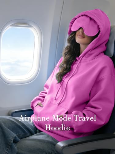 SeSe Code Travel Hoodie with Eye Mask Sleep Unisex Oversized Sweatshirt for Airplane, Road Trip Naps Fleece Couples Hoodies - color: Pink, size: Medium
