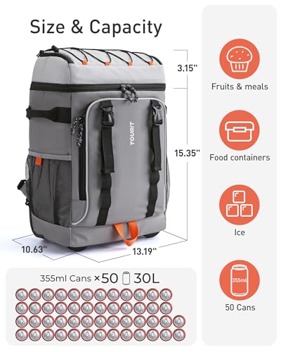 TOURIT 36/50 Cans Insulated Rolling Beach Cooler Backpack with Wheels - color: 02-Black, style: 50 Cans