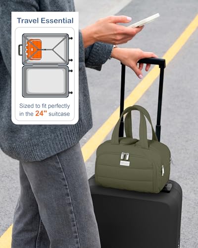 TOPDesign Travel Toiletry Bag, Puffer Makeup Organizer with Compartments - color: Dark Green