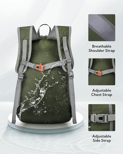WATERFLY Small Lightweight Packable Hiking Backpack Foldable Travel Daypack - color: H-green, size: 25L