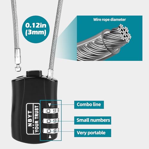 Wire Rope Cable Lock with Resettable Code, Zinc Alloy - Helmet, Luggage & Snowboard Lock - size: 27 inch