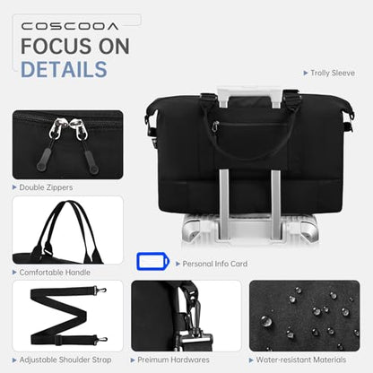Travel Duffel Bag 18x14x8 Personal Item Bag with Shoe Compartment - color: Black