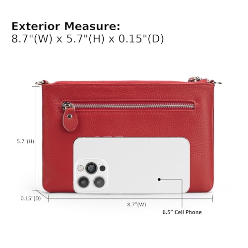 befen Genuine Leather Small Crossbody Bags for Women Wristlet Wallet Purses - color: Fire-engine Red