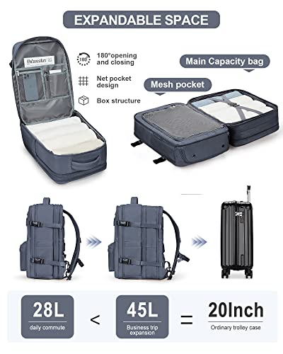 WONHOX Large Travel Laptop Backpack Expandable Flight Approved Backpack Carry on Backpack for Women Men Waterproof 17inch Laptop Daypack Hiking Work Backpack with Shoe Compartment Grey Blue - color: A4-greyblue