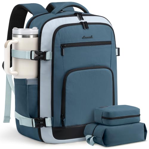 LOVEVOOK 40L Carry On Travel Backpack for Women Men Flight Approved - color: Lake Blue-light Blue-black, size: 40l-17.3 Inch-3pcs Standard