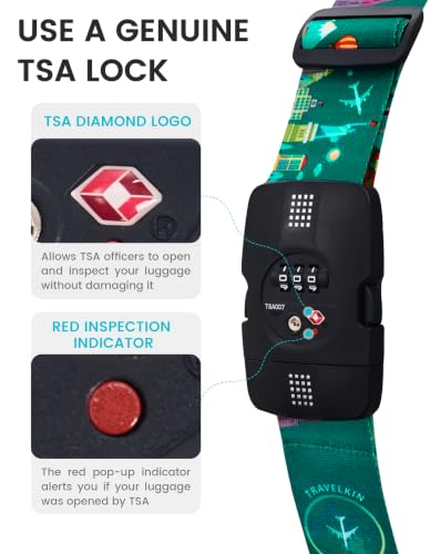 Travelkin Luggage Straps TSA Approved, Suitcase Straps with TSA Lock - color: Green