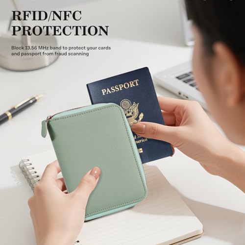 CoBak Passport Holder Cover with Safe Zipper Closure - color: Agave Green
