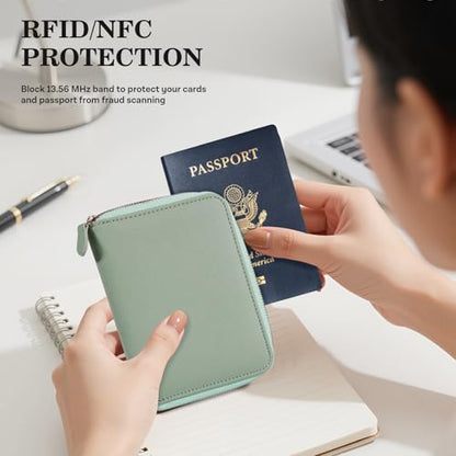 CoBak Passport Holder Cover with Safe Zipper Closure - color: Agave Green