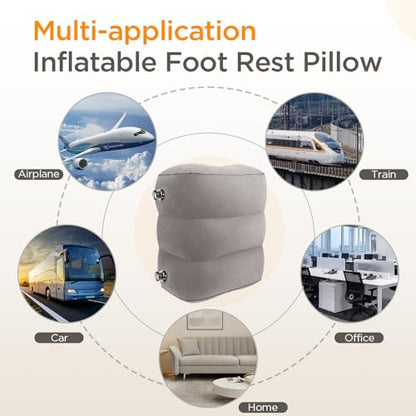 HOMCA Inflatable Travel Foot Rest Pillow for Airplane (2-Pack) - color: Grey