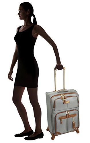 Steve Madden Designer Luggage Collection - Lightweight 24 Inch Expandable Softside Suitcase - Mid-size Rolling 4-Spinner Wheels Checked Bag (Harlo Gray) - color: Harlo Gray