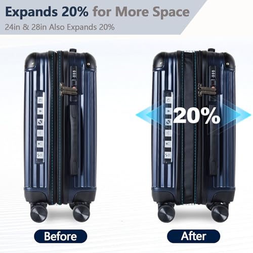 OUZZO Luggage Sets 2 Piece Expandable Durable Hardshell with TSA 20/24 inch - color: Blue, size: 20/24 inch