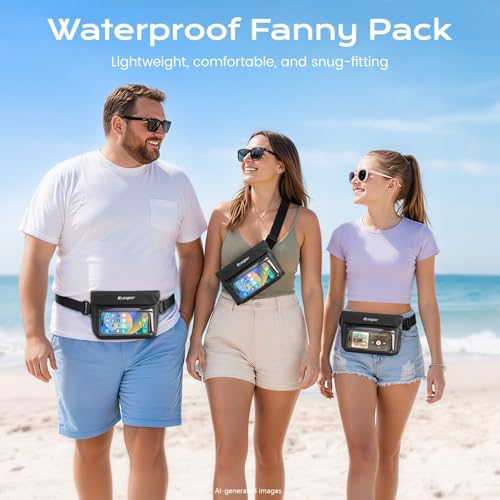 2 Pack Waterproof Fanny Pack for Women Men, IPX8 Phone Pouch Dry Bag - color: Black+Pink