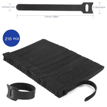 Nettbe Reusable Cable Ties, 210 PCS 8 Inches Adjustable Cord Straps Wire Organizer Cord Wrap and Hook Loop Cable Management (Pack of 4) - size: 8inches-210PCS (Pack of 4)