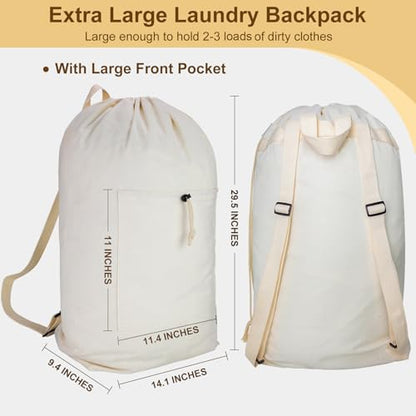 Laundry Bag Backpack, Canvas Laundry Bag with Straps & Drawstring, Beige XL - color: Beige, size: X-Large