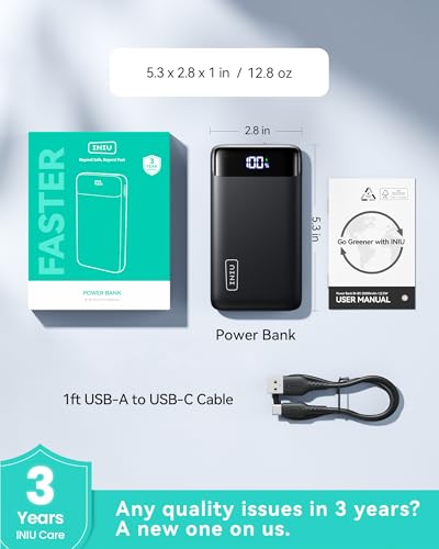 INIU 20000mAh Portable Charger, Compact 22.5W Fast Charging USBC Power Bank - color: Black, size: Classic Size
