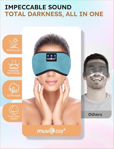 MUSICOZY Sleep Headphones Bluetooth 5.4 Sleep Eye Mask with HD Speakers - color: Light Blue