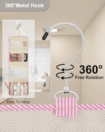 Relavel Hanging Toiletry Bag for Women, Large Striped Makeup Travel Bag - color: 01 Pink Strip, size: Large