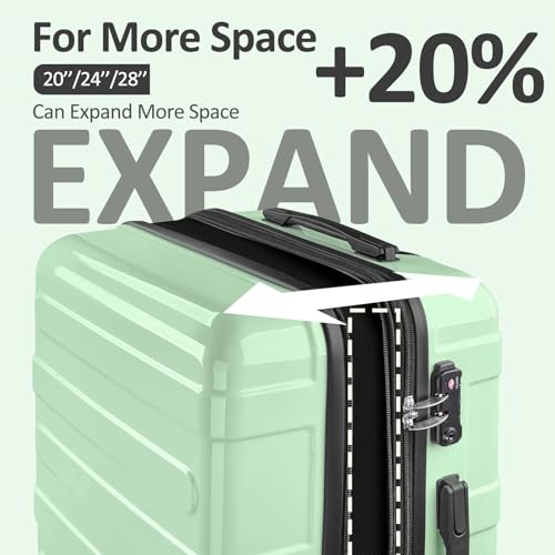 Luggage 2 Piece (20in/24in) Expandable Luggage with Spinner Wheels - color: Green Mint, size: 2 Set (20/24In)