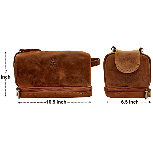 Leather Toiletry Bag for Men - Travel Shaving Dopp Kit - Bathroom Shower Toiletries Organizer - Cosmetic Make up Bag for Women