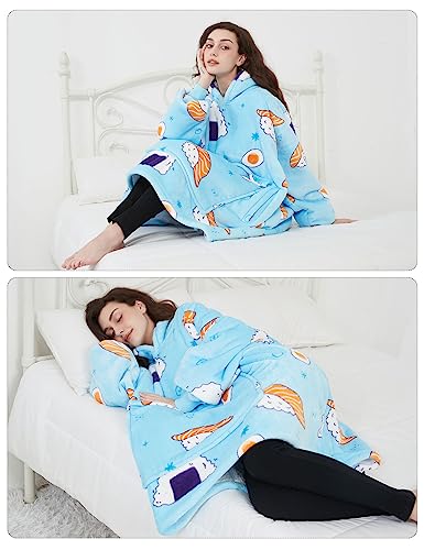 KFUBUO Wearable Blanket Hoodie for Adults With Pocket Sushi Hoodie - color: Blue Sushi, size: Adult