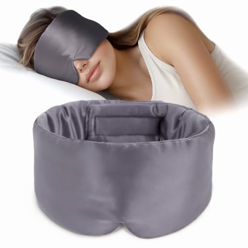 OLESILK 100% Mulberry Silk Sleep Mask, Large Size, Pressureless, Blackout - color: Charcoal