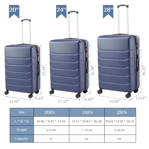 OLIXIS 3-Piece Luggage Set, Carry On Suitcases with Spinner Wheels, Expandable Travel Luggage with TSA Approved Lock & ABS Hard Shell, Blue, 20/24/28 Inch - color: Blue, size: 20/24/28IN